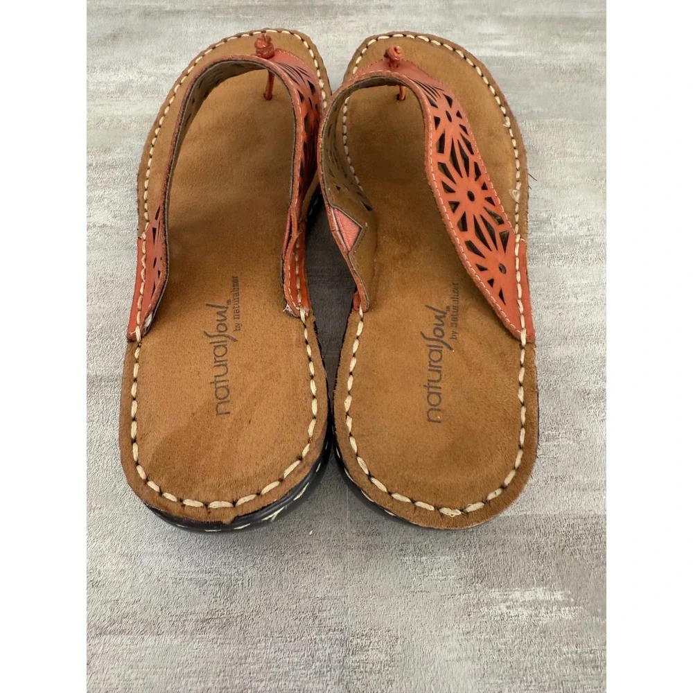 Natural Soul Women's Sandals Thong Coral‎ Leather Cutout Comfort Casual Shoes